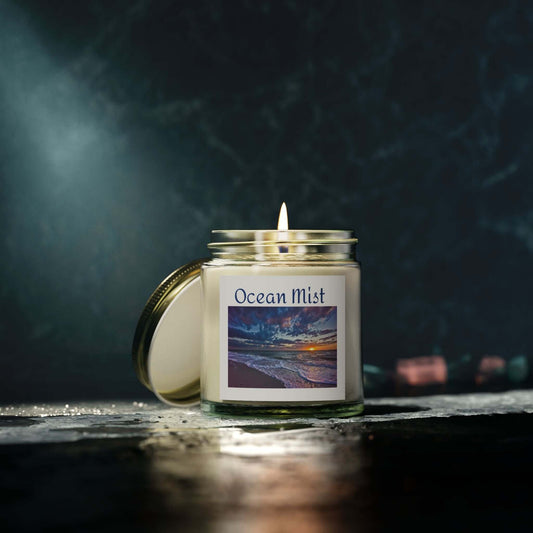 Ocean Mist Scented Candle - Coconut Apricot Wax (4 oz) - Calming Coastal Vibes for Relaxation & Home Décor